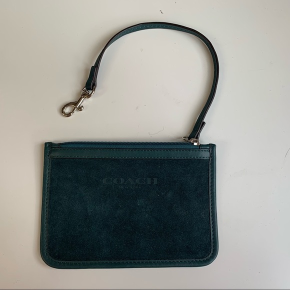 BOGO‼️ Auth Coach pouch wristlet forest green suede - Picture 1 of 16